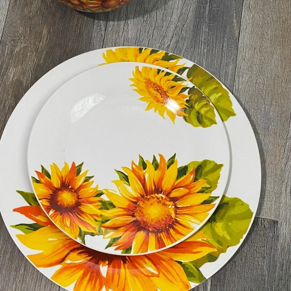 Royal Norfolk Sunflower Dinnerware Set - White and Orange 3 ps.